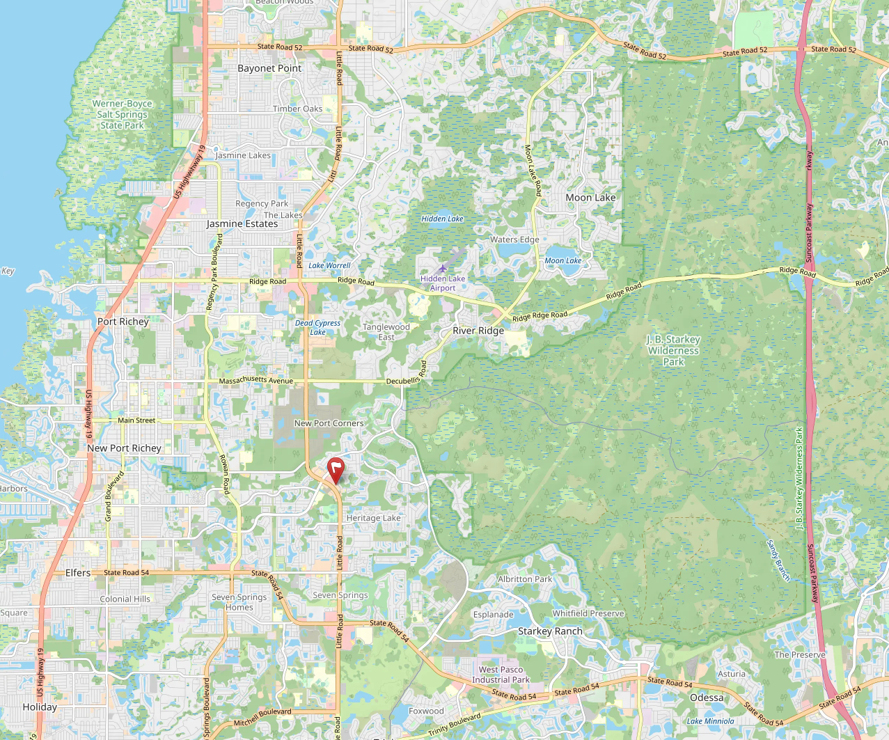 Map showing Family Medical Doctors in relation to US 19, SR 54, and SR 52